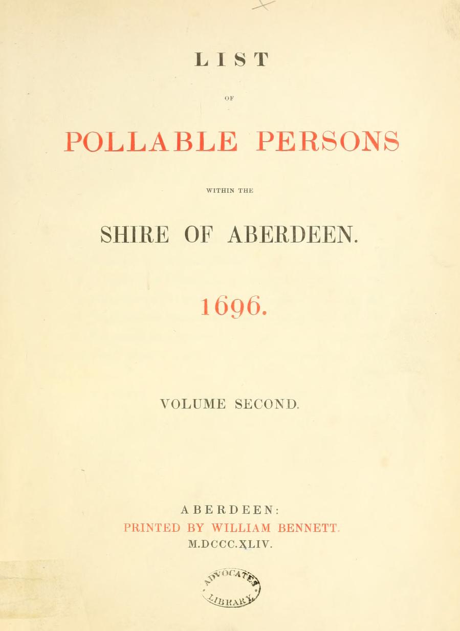 Digitizing data from the 1696 Aberdeenshire Poll Book